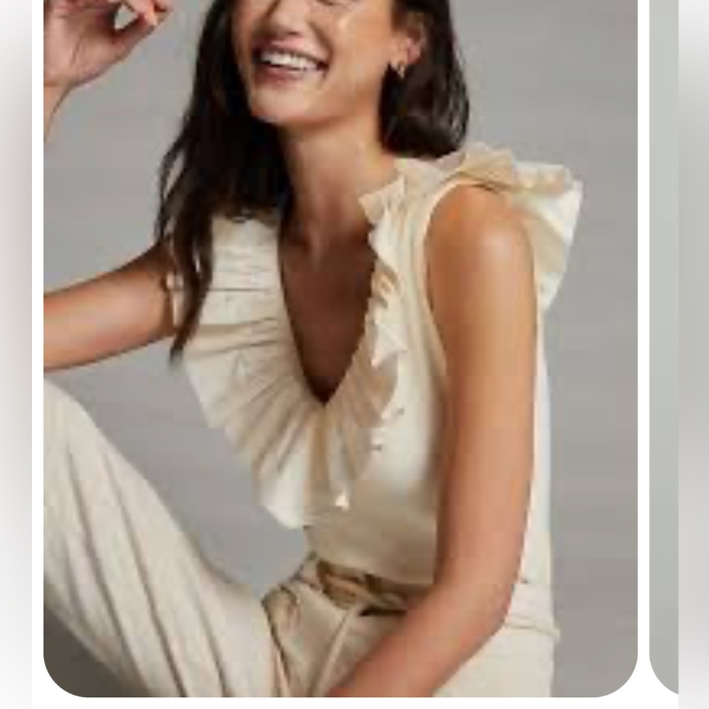 NWT Maeve By Anthropologie White Tank Ribbed Ruffle Collar Scoop Neck Sz… - Picture 1 of 10
